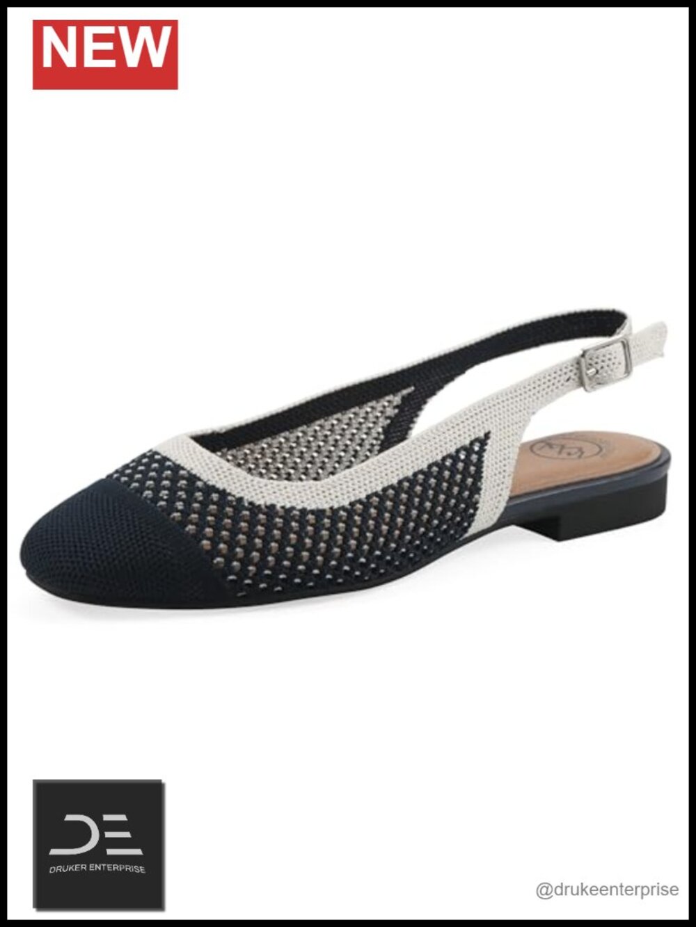 Fly Knit Slingback Flat Low Block Heel Adjustable Buckle